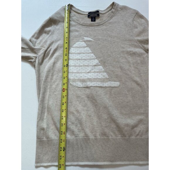LANDS' END Sail Boat Nautical Supima Cotton Pullover Sweater Beige Size Large - Picture 3 of 5